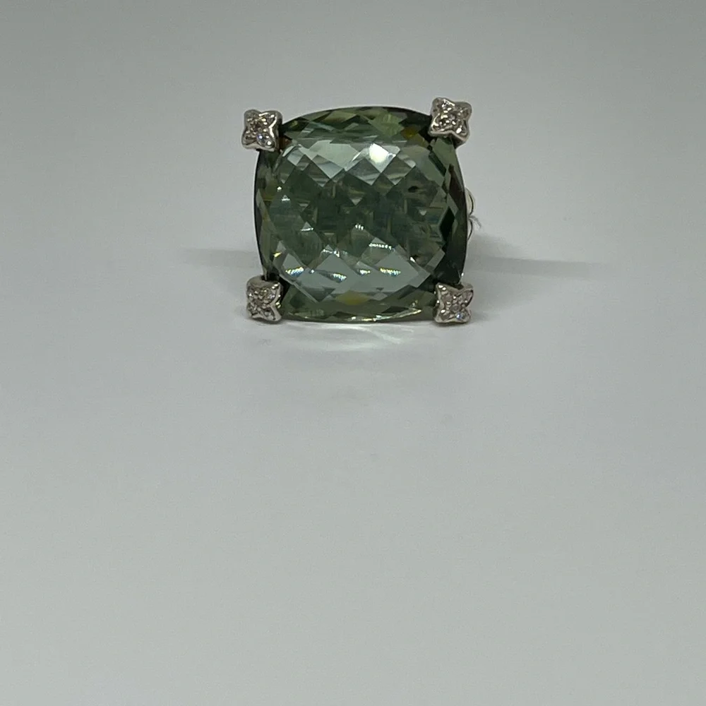 David Yurman Cushion On Point ring in silver, diamonds and prasiolite - Picture 7 of 13
